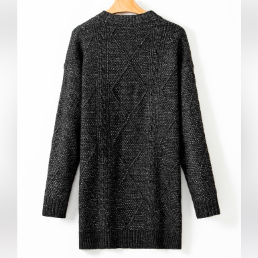 Elegant Black Charcoal Cable Knit Sweater Dress Size 2XL